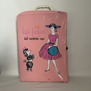 Vintage 1960s High Fashion Doll Case Pink Poodle Graphic w 3 Clone Dolls
